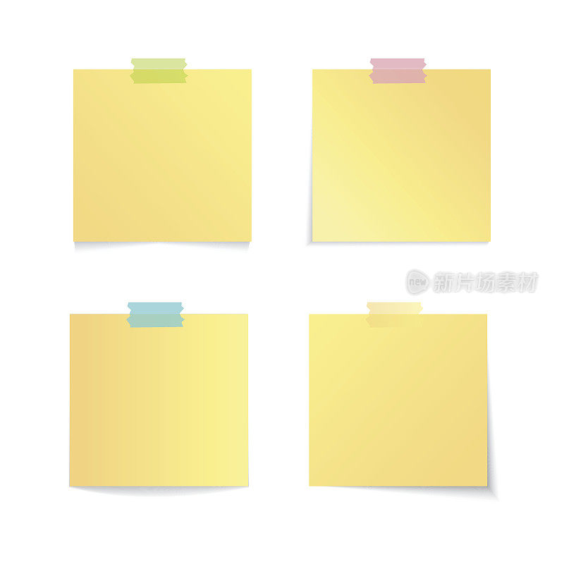 现代矢量插图黄色stick note集孤立在白色背景